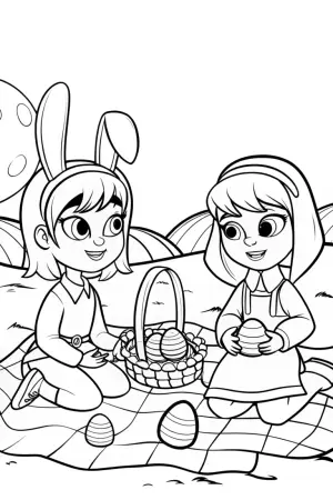 Easter picnic on the moon coloring pages
