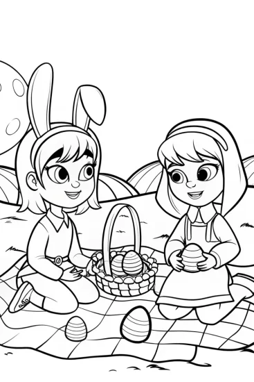 A coloring page of Easter picnic on the moon
