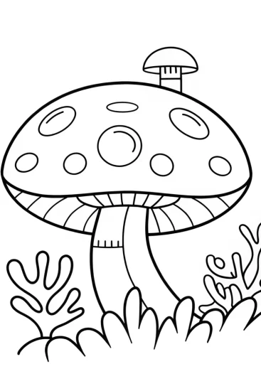 A coloring page of Mushroom submarine adventure