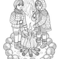 Anime guardians at a bonfire
