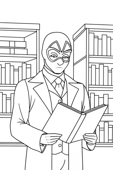 A coloring page of Venom as a midnight librarian