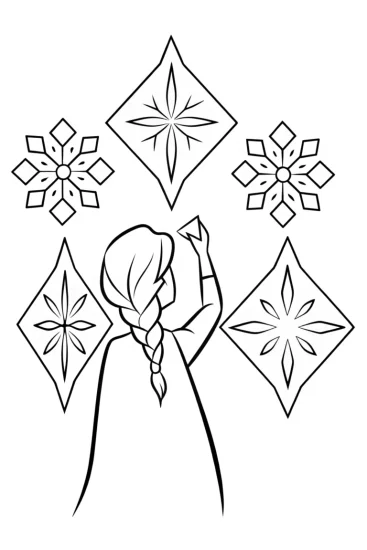 A coloring page of Elsa painting portraits in ice