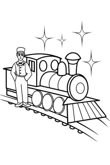 A coloring page of Blippi on a magical train