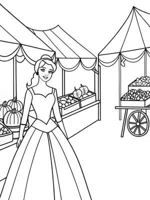 Princess at the enchanted market coloring pages