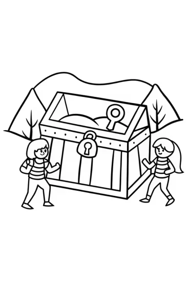 A coloring page of Rainbow High students treasure hunt