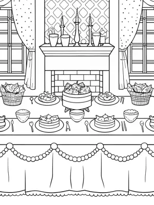 Thanksgiving tea party scene coloring pages