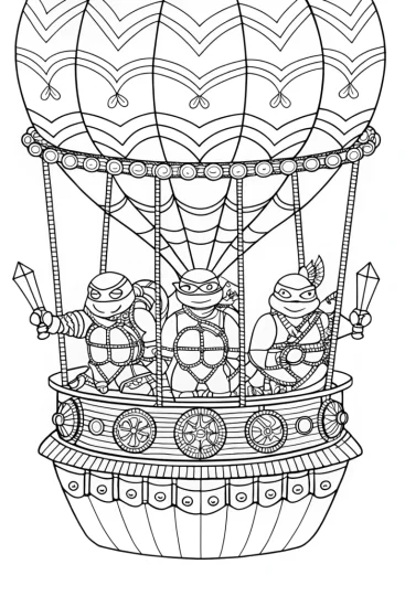 A coloring page of Teenage Mutant Ninja Turtles airship