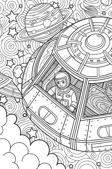 A coloring page of Barbie’s starship adventure