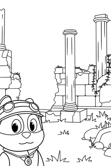 A coloring page of Captain Barnacles exploring ruins