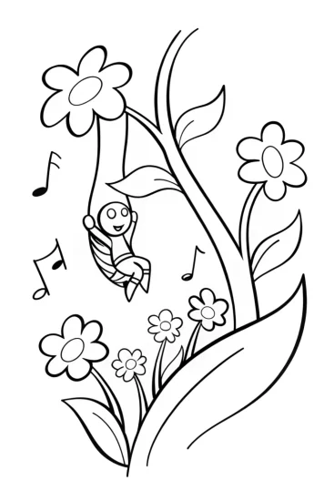 A coloring page of Miles Morales in a musical garden