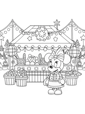 Minnie Mouse Christmas market adventure coloring pages
