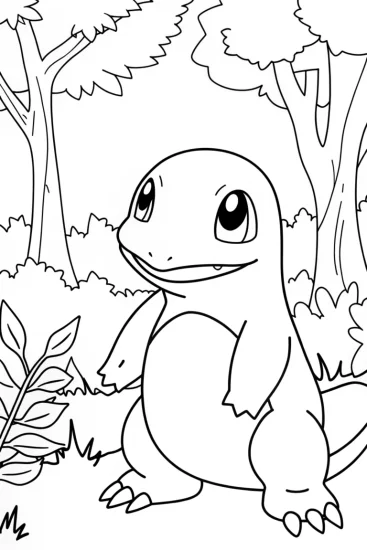 A coloring page of Charmander storytime in the glen