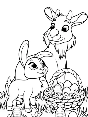 Bunny and goat Easter egg hunt coloring pages