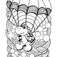 Yoshi floating through bubbles