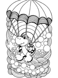 Yoshi floating through bubbles