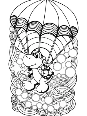 Yoshi floating through bubbles coloring pages