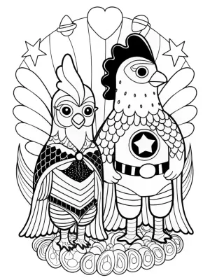 Chickens dressed as superheroes coloring pages