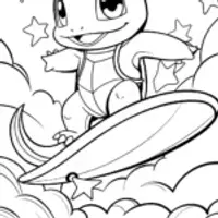 Charmander surfing in the sky