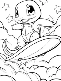 Charmander surfing in the sky