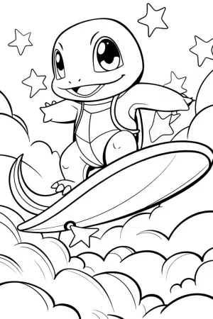 Charmander surfing in the sky coloring pages