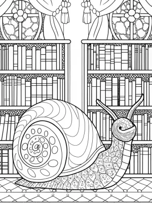 Shelly the snail in a library coloring pages