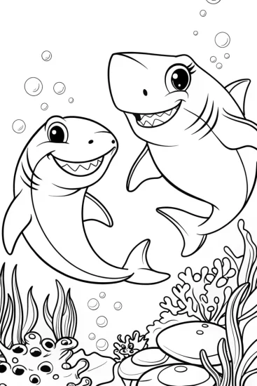 A coloring page of Shark’s underwater dance party