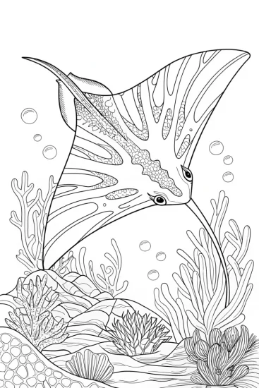 A coloring page of Butterfly diving under the sea