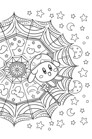 A coloring page of Kirby cosmic treasure hunt