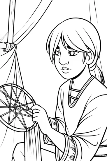 A coloring page of Luma weaving dreamcatchers
