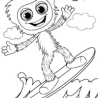 Huggy Wuggy surfing on a cloud