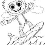 Huggy Wuggy surfing on a cloud