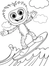 Huggy Wuggy surfing on a cloud