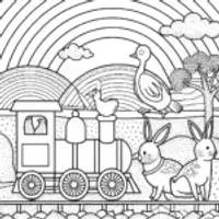 Rainbow train journey with animals