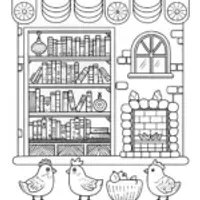 Chickens in a cozy bookstore