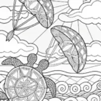 Turtles kitesurfing at sunset