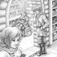 Anime adventurers in a bookstore