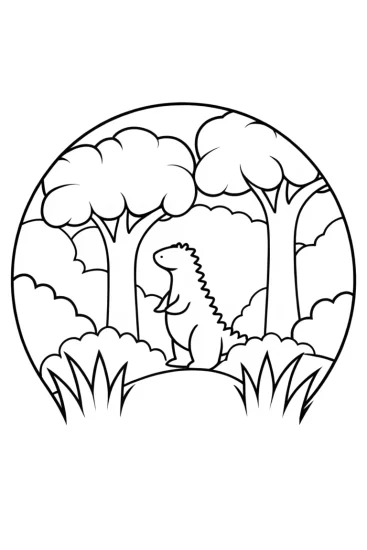 A coloring page of Godzilla as a forest guardian