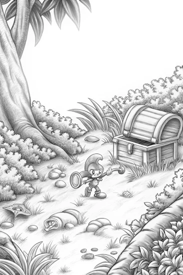 A coloring page of Super Sonic’s treasure hunt