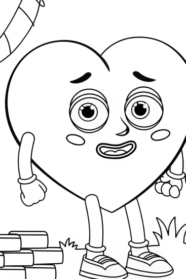 A coloring page of Heart character exploring emotions