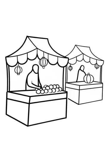 A coloring page of Venom at the midnight market