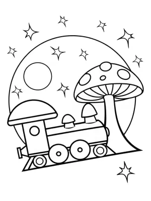 Mushrooms on a cosmic train coloring pages