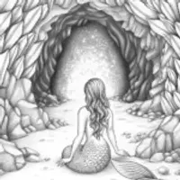 Mermaid gazing in a crystal cave