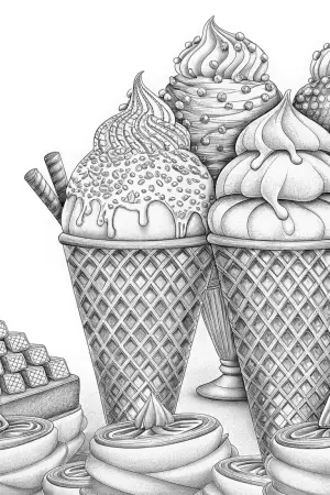 Ice cream cones painting in studio coloring pages