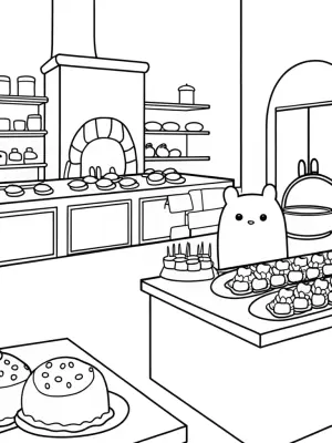 Squishmallows baking in a bakery coloring pages