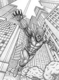 Black Panther leaping in the city