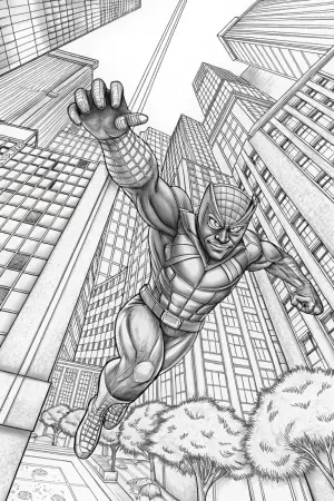 Black Panther leaping in the city coloring pages