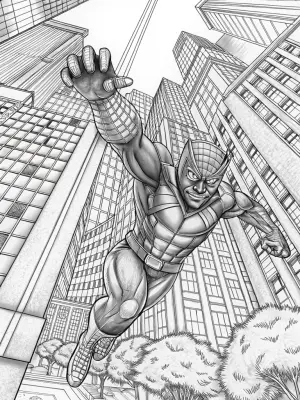 Black Panther leaping in the city coloring pages