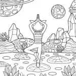 Sonic doing yoga on an alien planet