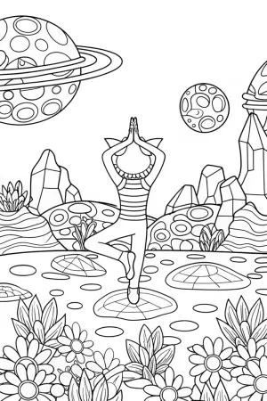 Sonic doing yoga on an alien planet coloring pages