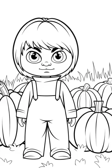 A coloring page of Creeper in the pumpkin patch